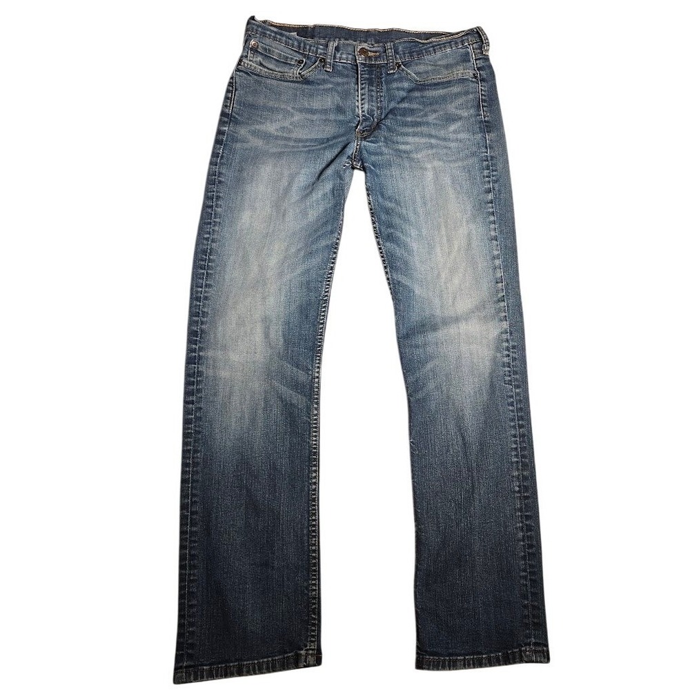 Levis 514 Straight Fit Mens Jeans W34 L32 Medium Wash Faded Whiskered Blue Denim